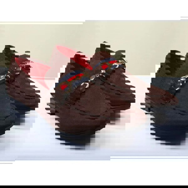 Dolcetto Men's Suede Leather Lined Gold Buckle Loafers