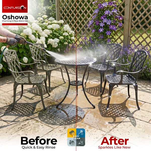 Centurion Supports OSHOWA Garden and Patio Table and 4 Large Chairs with Armrests Cast Aluminium Bistro Set - Green cushions