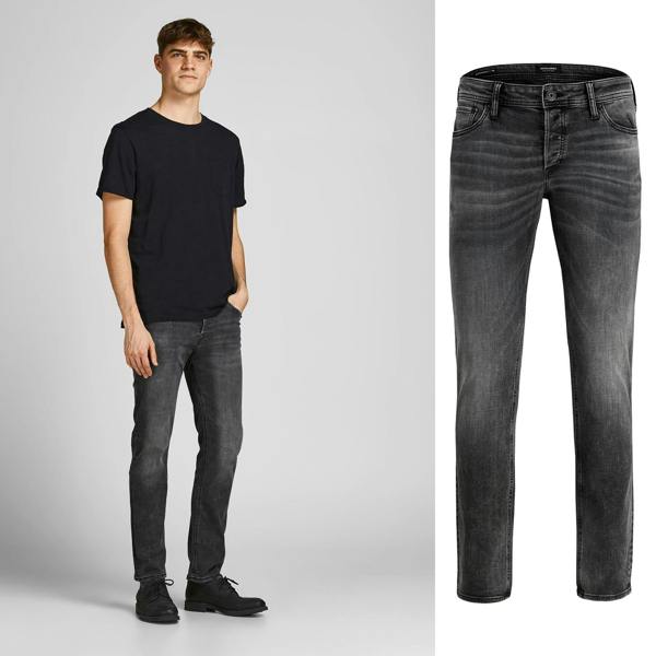 Jack & Jones Mens Black Denim Jeans Slim Fit W30/L32 Casual Pants