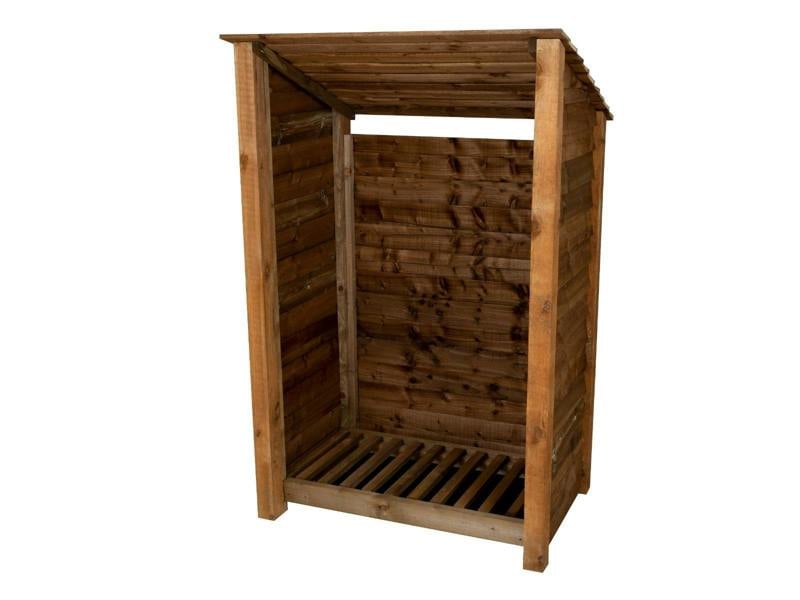 Arbor Garden Solutions Wooden Log Store (Roof Sloping Back) W-119cm, H-126cm or 180cm, D-88cm - Brown Finish