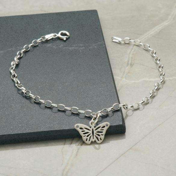 Christopher James of London Sterling Silver Anklet With Choice of Ankle Chain Style & Butterfly Charm - Belcher