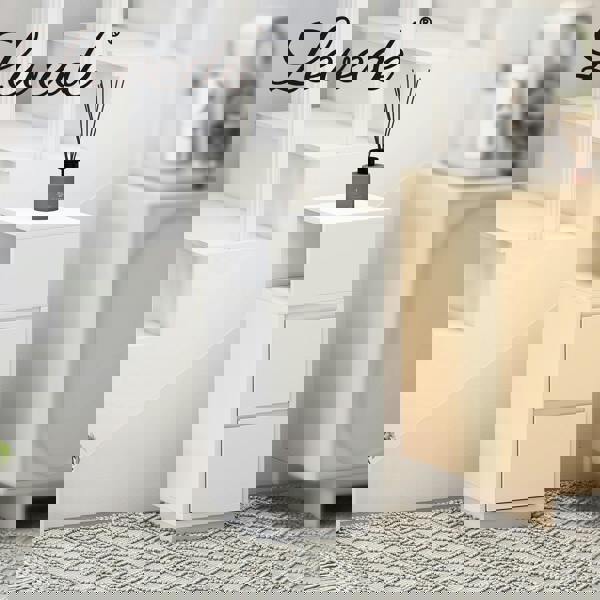 Levede Slim Bedside Table Storage Nightstand with 2 Drawers & Open Shelf White