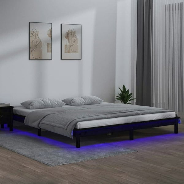 Berkfield LED Bed Frame Black 120x190 cm Small Double Solid Wood