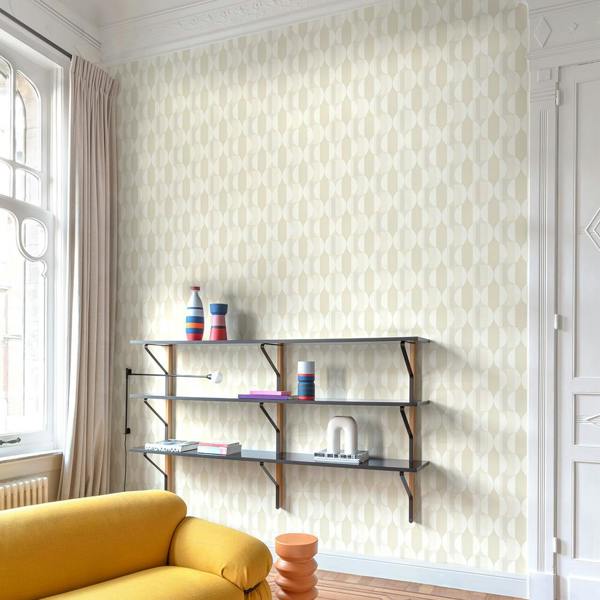Grandeco Boutique Fuma Retro Geometric Luxury Weight Embossed Wallpaper, Natural
