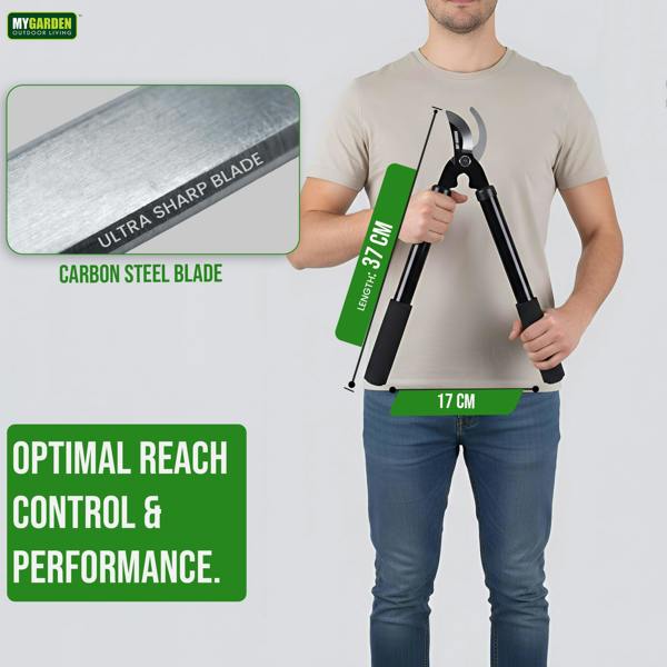 My Garden Outdoor Living Bypass Tree Loppers Heavy Duty Branch Lopper - Gardening Long Handle 37CM-Teflon Coated Cutting Blades Ergonomic Metal Handle