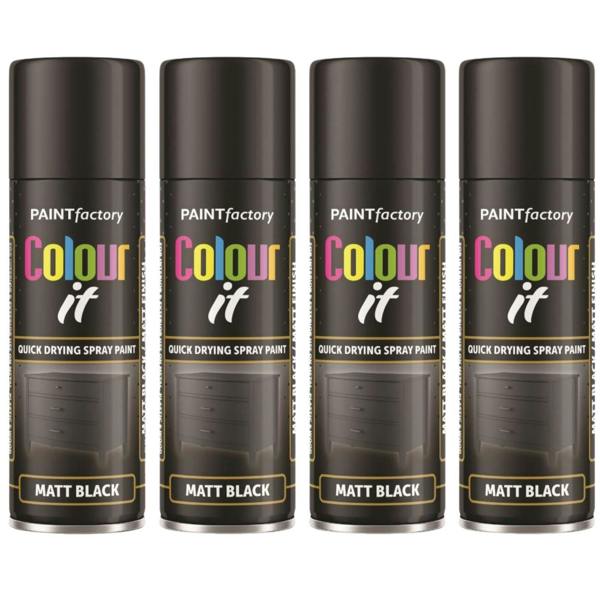 Paint Factory 4X  Black Matt Spray Paint 250ml