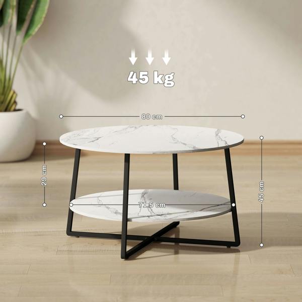 Wyld Haus Masoso Wooden White And Black 2 Tier Marble Effect Coffee Table