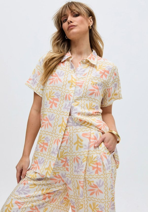 Matisse Button Down Patchwork Floral Print Shirt In Multi