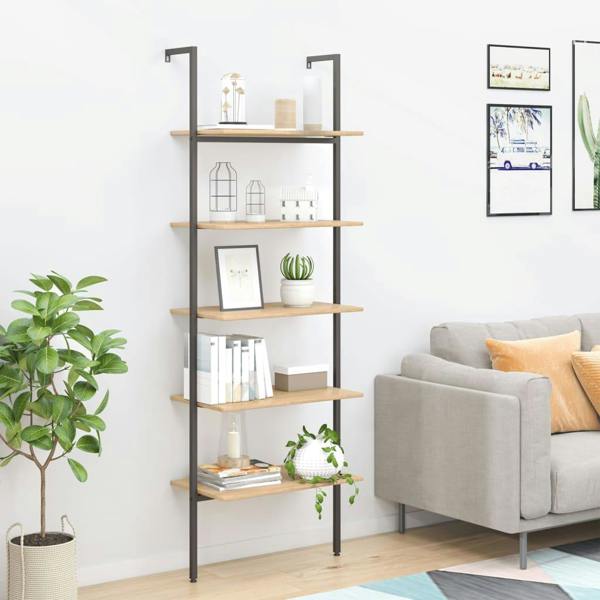 Berkfield 5-Tier Leaning Shelf Light Brown and Black 64x35x185 cm