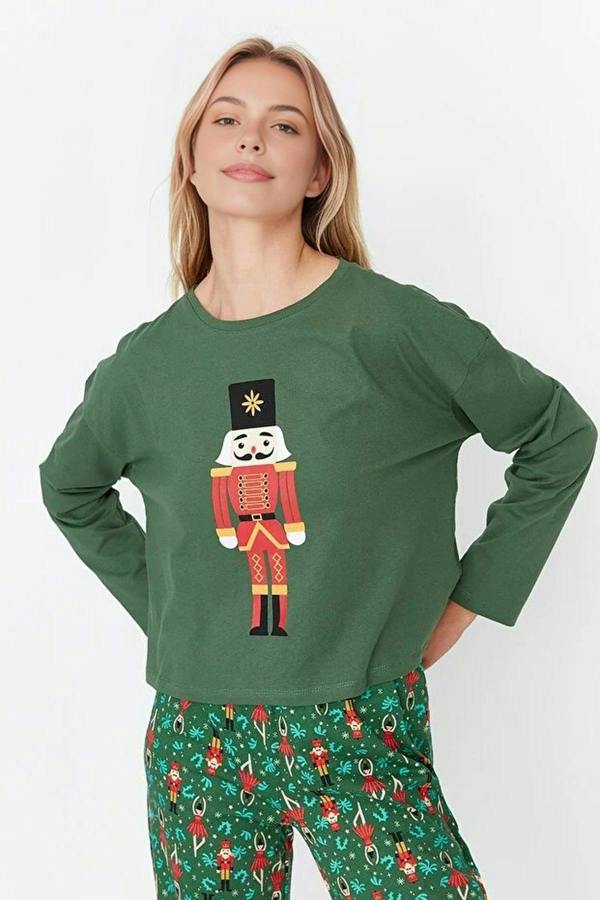 WOVCOR 2-Piece 100% Cotton Christmas Themed Knit Pajama Set