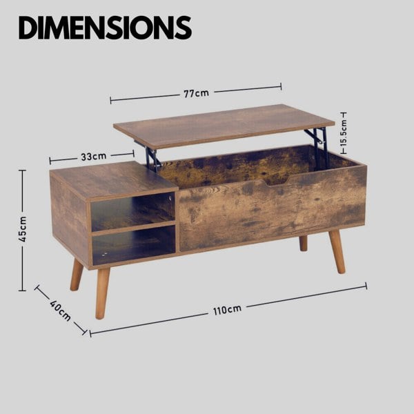 Rafaelo Mobilia Wooden Lift Top Coffee Table With Hidden Storage