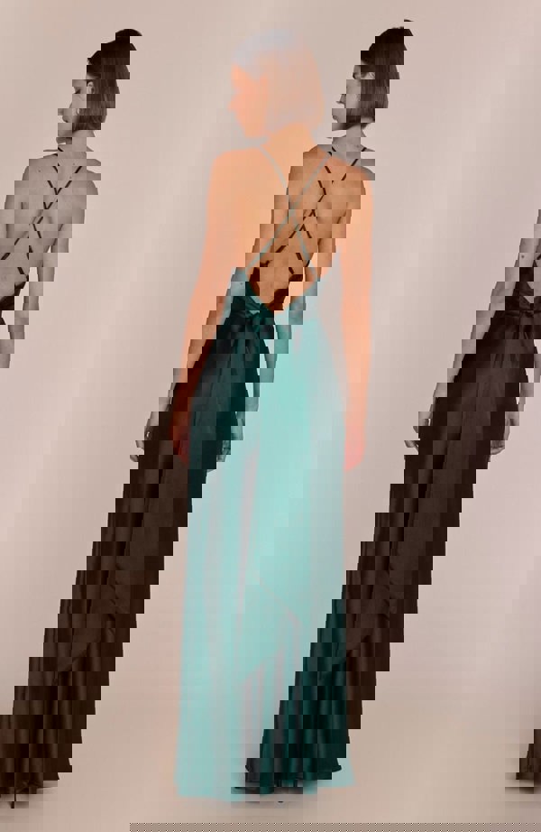 Rewritten London Brooklyn Dress in Forest Green Satin