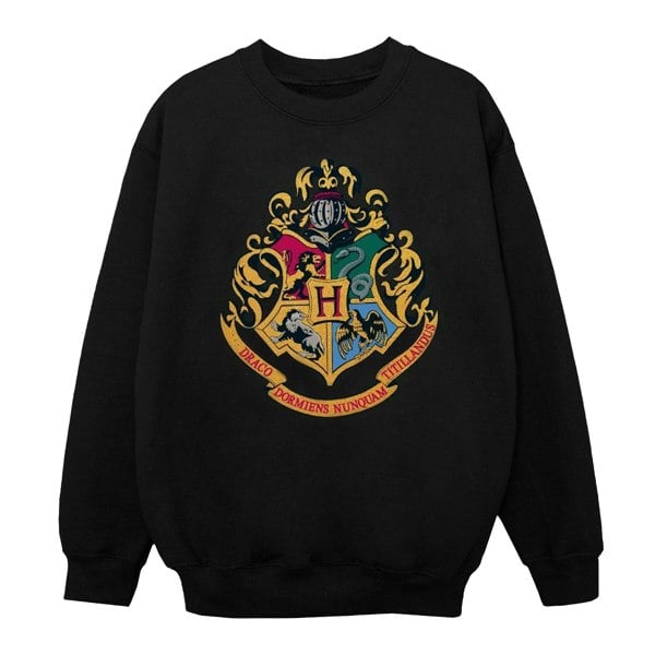 Harry Potter Girls Hogwarts Crest Gold Ink Sweatshirt - Black