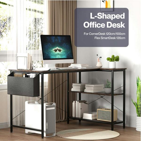 Levede Computer Desk L Shaped Corner Office Table Home Storage Shelves Drawers