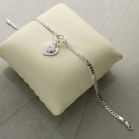 Christopher James of London Sterling Silver Ladies Heart With CZ Locket Bracelet With Optional Engraving