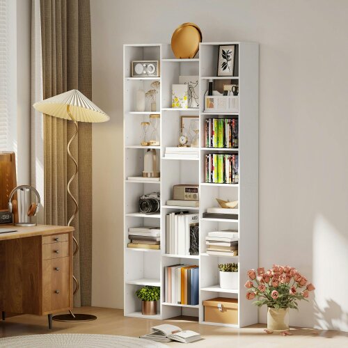 Wyld Haus Elpa Wooden White Twenty One Compartment Storage Bookcase