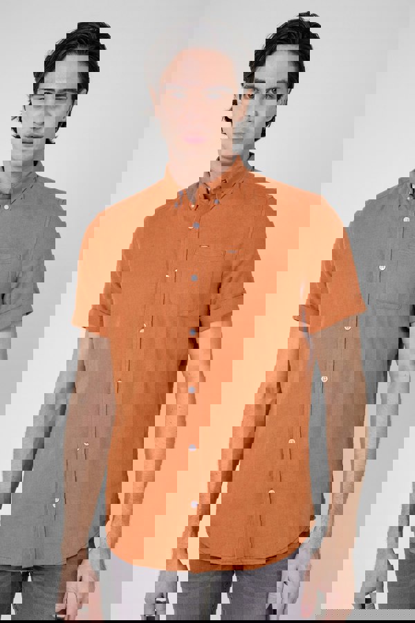 ENORSIA Mens Cotton Linen Roll-Up Sleeve Shirt