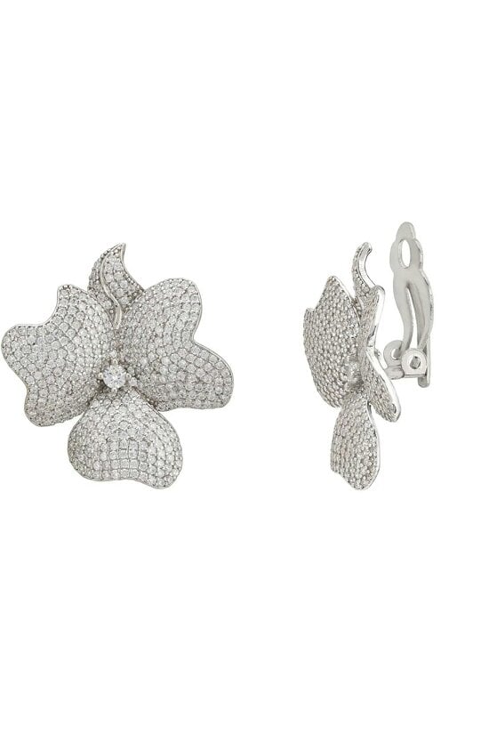 Latelita Flower Large Stud Clip On Earrings Silver