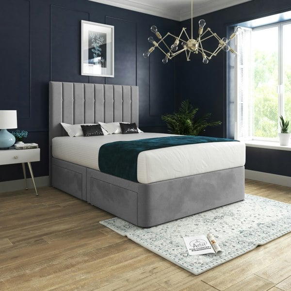 Casa Magna Marcelo Upholstered Soft Velvet Bed Frame - Grey