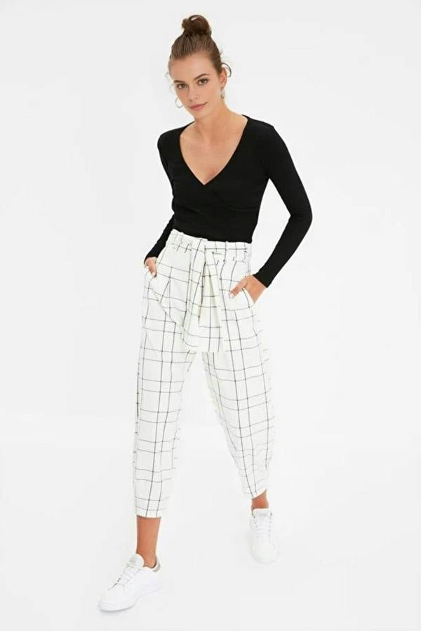 WOVCOR Double Breasted Collar Long Sleeve Ribbed Knit Blouse