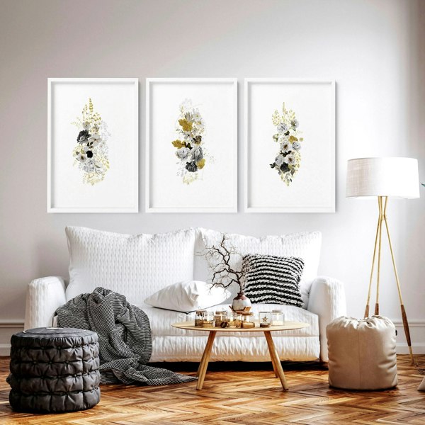 Wall art for large living room wall | set of 3 Floral wall art prints