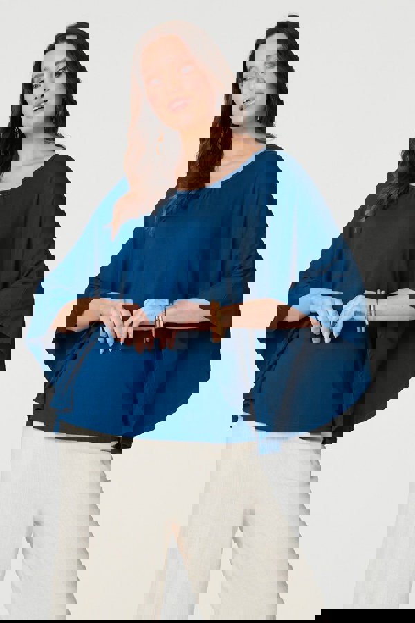 Blue | Plain Round Neck 3/4 Batwing Top