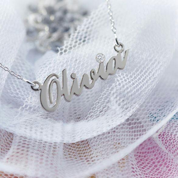 Christopher James of London 9ct White Gold Carrie Style Personalised Name Necklace With Diamond
