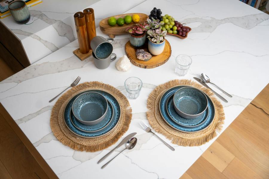 Scandi Home Stockholm Ceramic Side Plates, Set of 4, 20cm, Grey & Blue Reactive Glaze