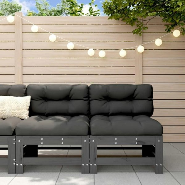 Berkfield Middle Sofas with Cushions 2 pcs Grey Solid Wood Pine