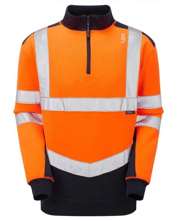 Leo Workwear Tapeley Dual Colour 1/4 Zip Sweatshirt - Orange/Navy