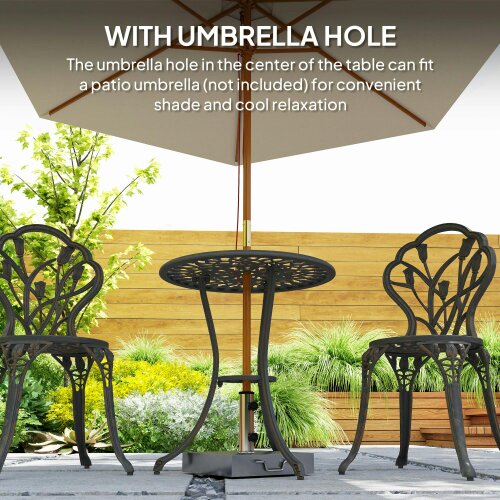 Wyld Haus Fafire Aluminium Bronze Tone 3 Piece Patio Bistro Set With Umbrella Hole Table And Chairs