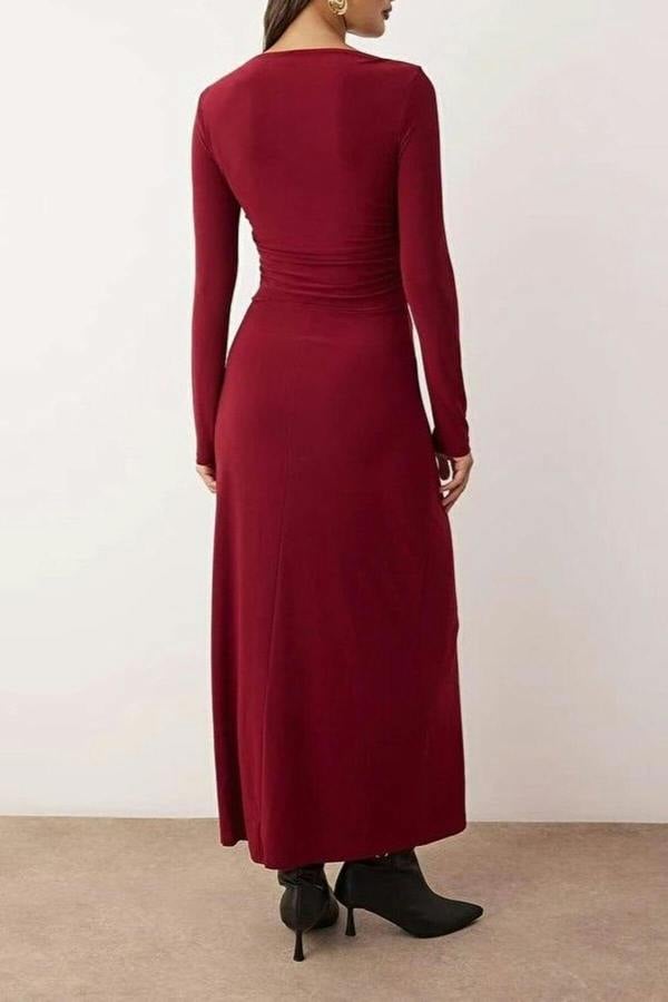 WOVCOR Gathered Detail Stretchy Midi Knit Dress