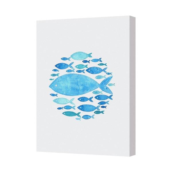 Benjamin Tate Design Blue Fish Circle Canvas Wall Art Ocean Theme Decor