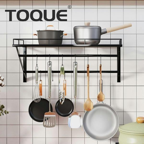Toque Wall Mounted Pot Pan Rack Multipurpose Utensil Rail Holder Shelf 12 Hooks