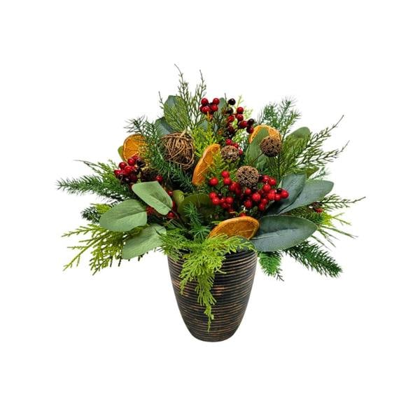 16 Inch Orange and Berry Christmas Topiary Centrepiece with PVC and PE Foliage image 1