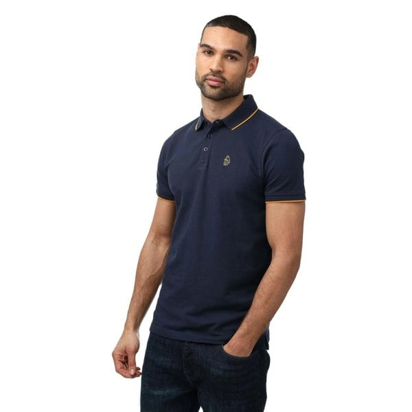 Luke 1977 Mens Ricky Gold Detail Tipped Polo Shirt - Navy
