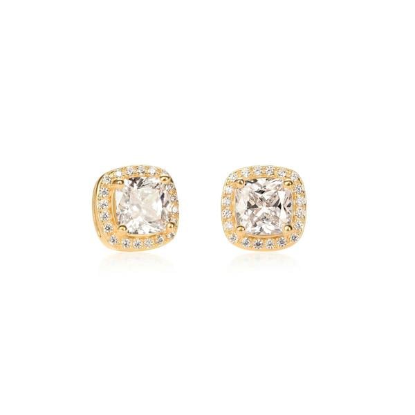 namana Gold Plated Sterling Silver Cushion Halo Stud Earrings With Cubic Zirconia For Women