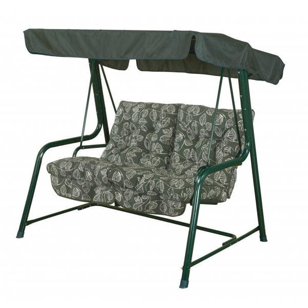 REPLACEMENT CUSHION ONLY Vienna Deluxe 2 Seater Garden Hammock (Pattern options available) 153cm (H) x 140cm (W) X 121cm (D) Aspen Green Leaf (Green Frame) The Garden Furniture Shop