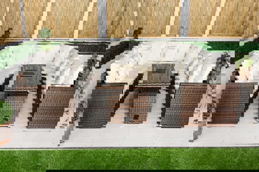 Giardino Santorini 7 Seat Modular Sofa Rattan Garden Furniture Set Outdoor Height Adjustable Ice Bucket Coffee Table