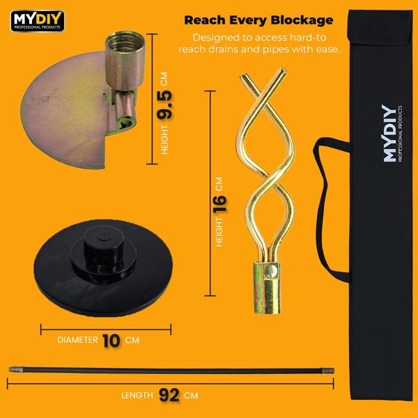 MY DIY PROFESSIONAL PRODUCTS MY DIY 31ft Drain Rod Set 14Pcs Includes Easy Carry Storage Bag Plunger Double Worm Screw & Connectors & Drain Unblocker
