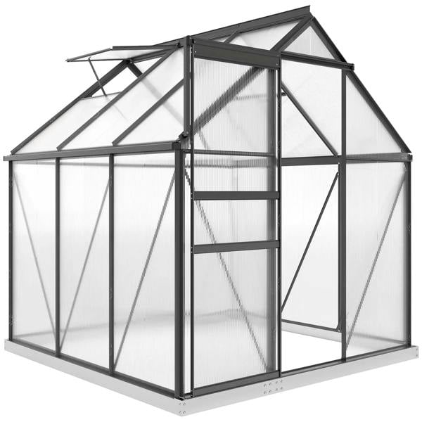190x190 cm walk-in polycarbonate greenhouse with grey frame and clear panels