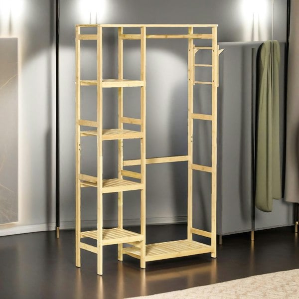 Rafaelo Mobilia Bamboo 155CM Tall Open Wardrobe With Shelves