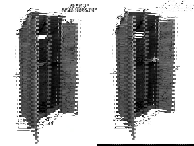 Arbor Garden Solutions Wooden Log Store (Roof Sloping Back) with Door and Shelf W-146cm, H-126cm or 180cm, D-88cm