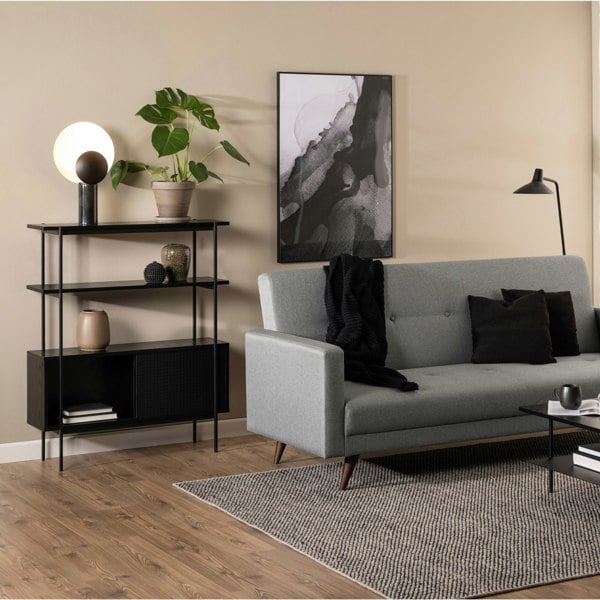 Furniture To Go Angus Small Bookcase with 2 Sliding Doors in Black