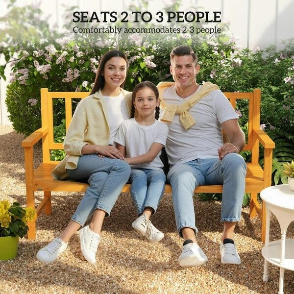 Wooden Bench with Liftable Middle Table, Outdoor Bench, Patio Loveseat for Porch, Garden, Seats 2-3 People