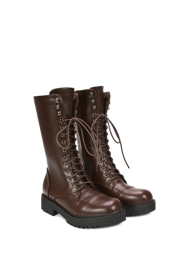 XY LONDON Mid-Calf Combat Heeled Ankle Boots