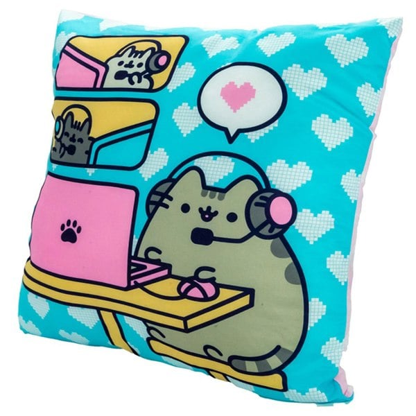 Pusheen Polyester Hearts Cushion - Baby Pink/Blue