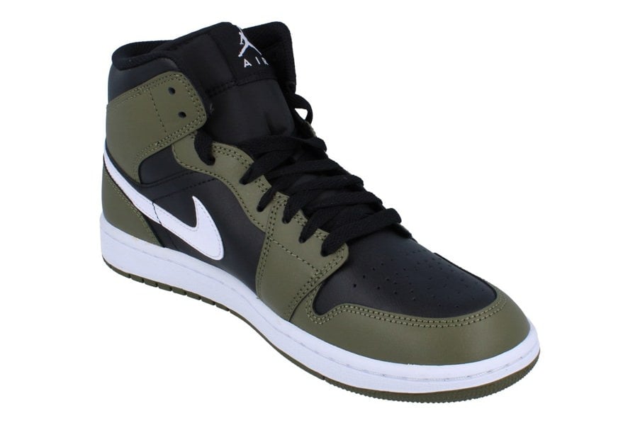 Nike Air Jordan 1 Mid Mens Trainers Dq8426  092 - Black White Medium Olive Sail 092 - Photo 3