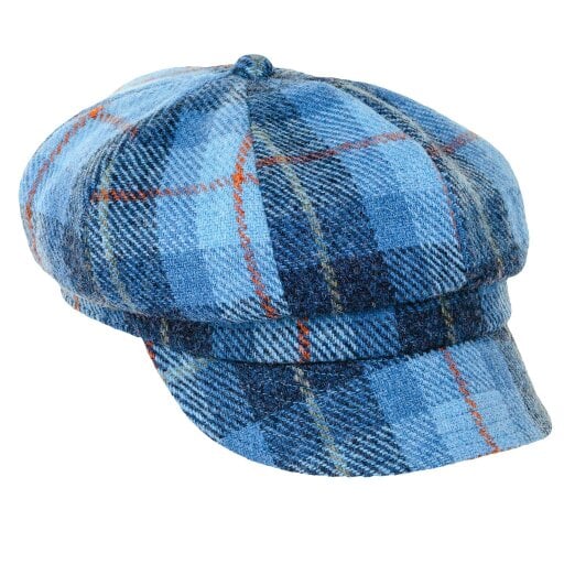 Heather Hats & Accessories Harris Tweed Luxury 8-Panel Traditional Tweed Flat Cap, Satin Lining, Outdoor Wear, Sky Blue