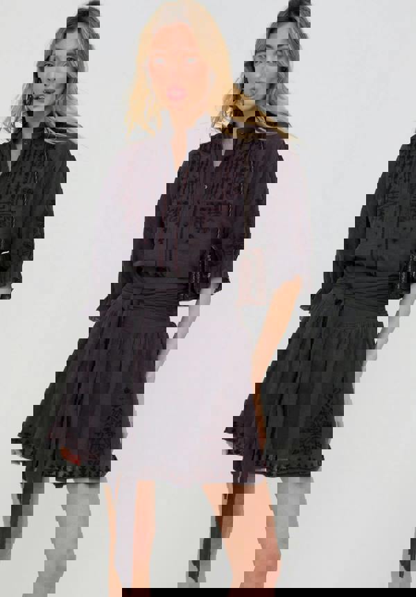 Raffya Julie Embroidered Skater Mini Skirt In Dark Grey